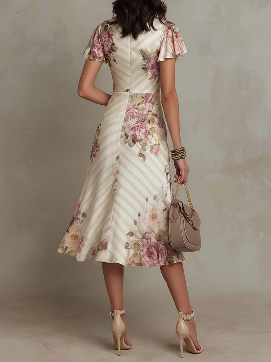 Alba - Abito midi in satin floreale elegante retrò