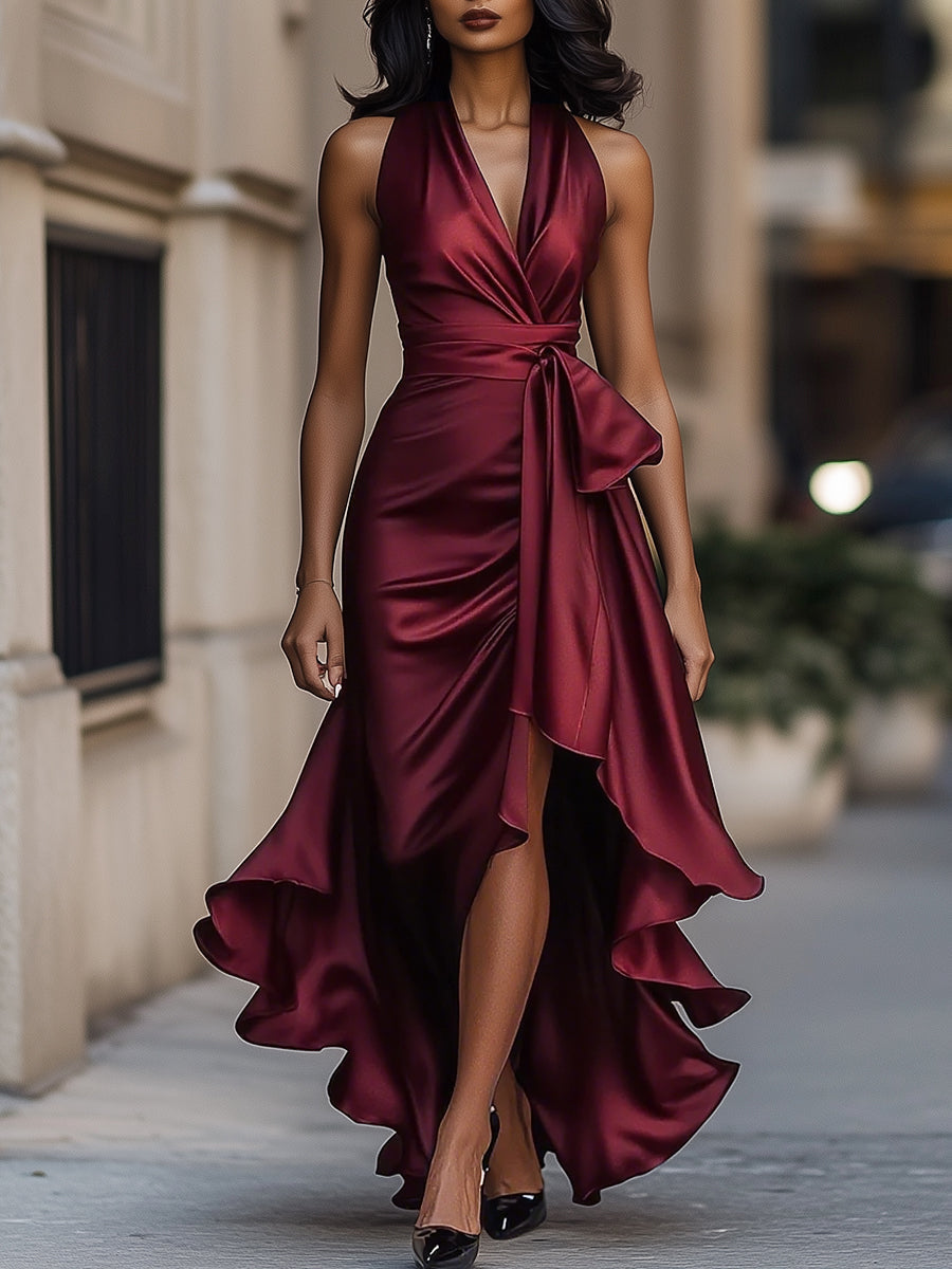Lauren | Vestido de Satén con Cintura Drapedada