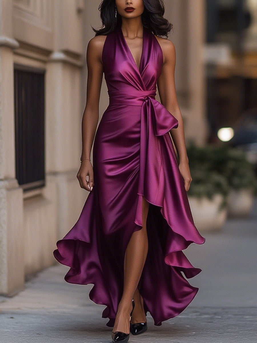 La Scintilla | Abito in Satin Drappeggiato in Vita