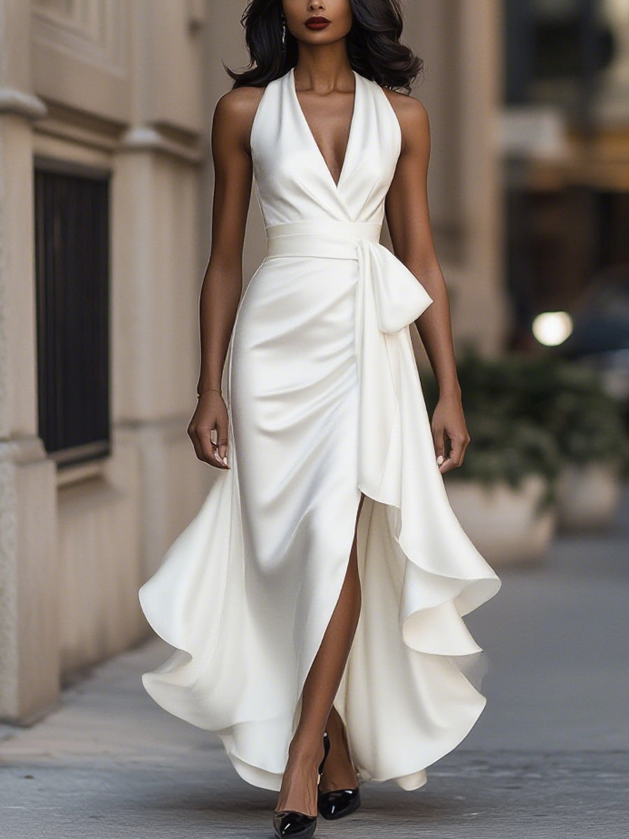 Lauren | Vestido de Satén con Cintura Drapedada
