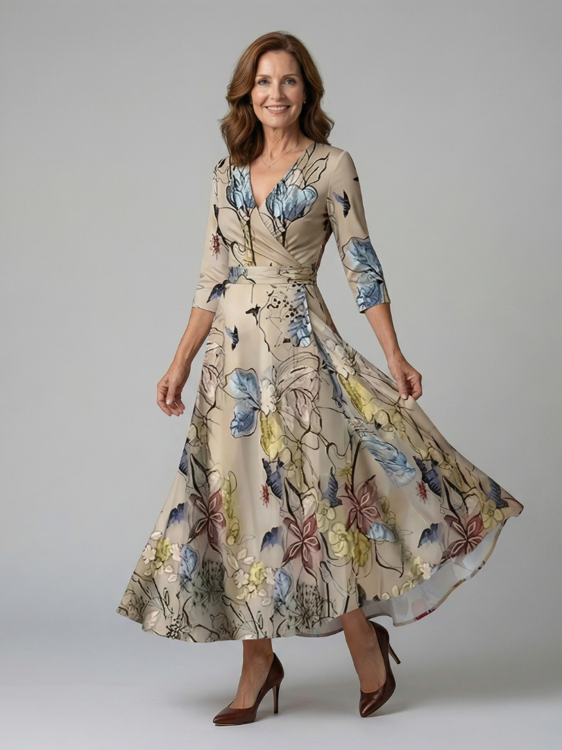 Celine | Abito midi con colletto avvolgente