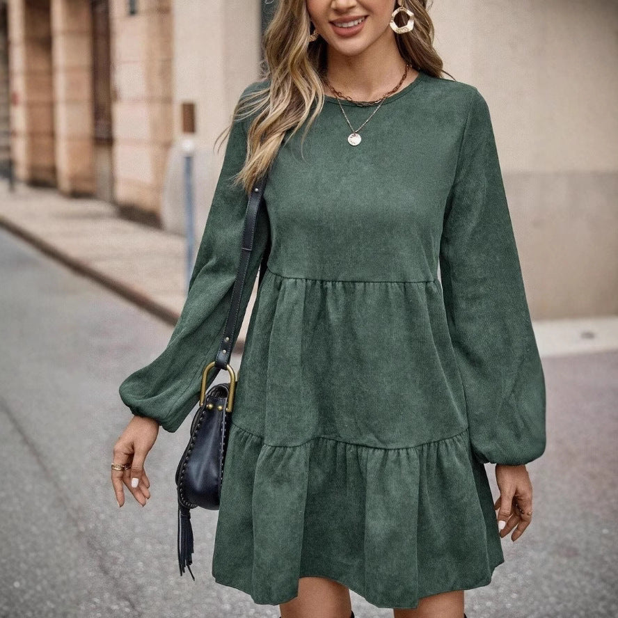 Vestito Babydoll in Velluto a Coste Verde Foresta
