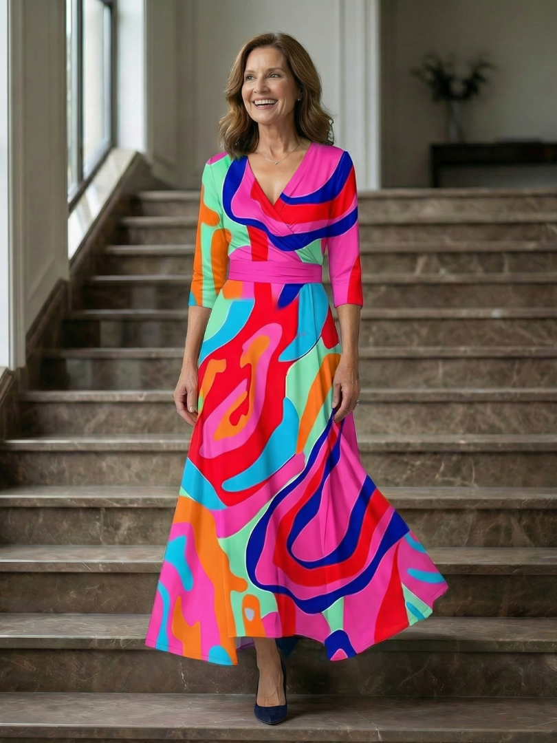 Celine | Abito midi con colletto avvolgente