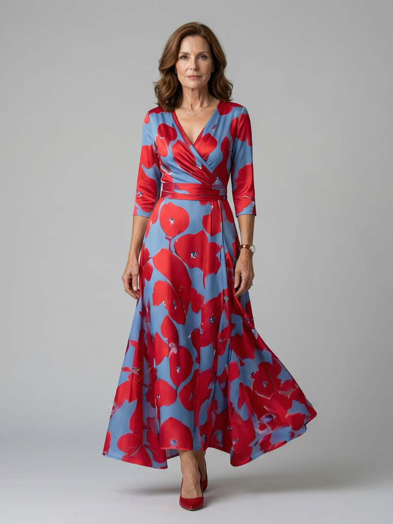 Celine | Abito midi con colletto avvolgente