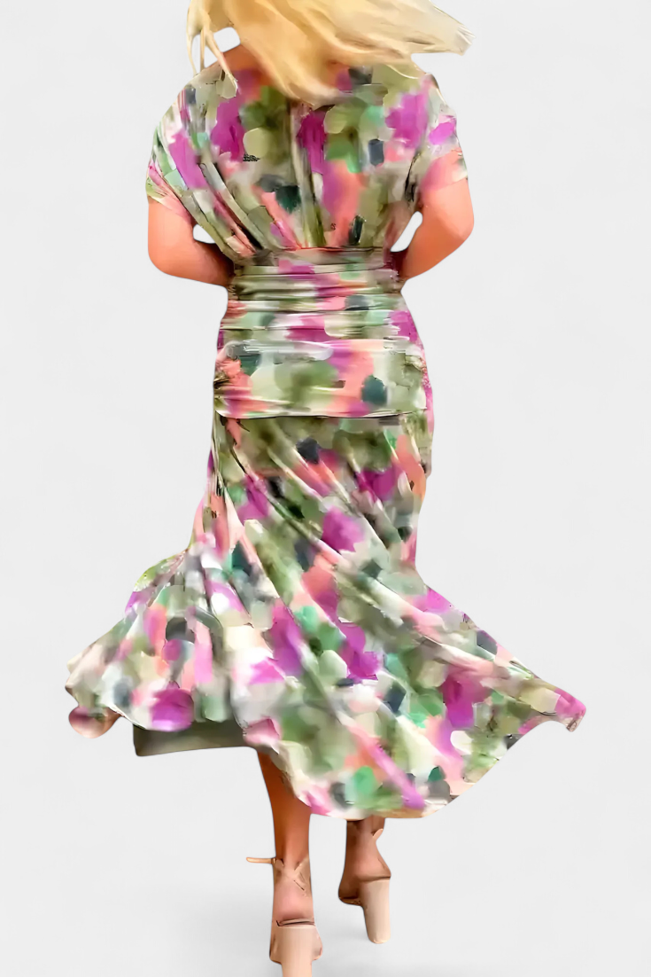 Florendra™ | Vestido Largo Floral con Cuello en V
