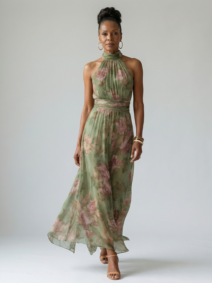 Mirelle | Abito Midi con Scollo a Halter Arricciato