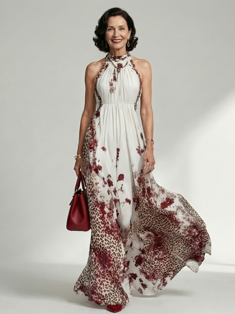 Orlune | Abito Maxi Faltato in Bianco
