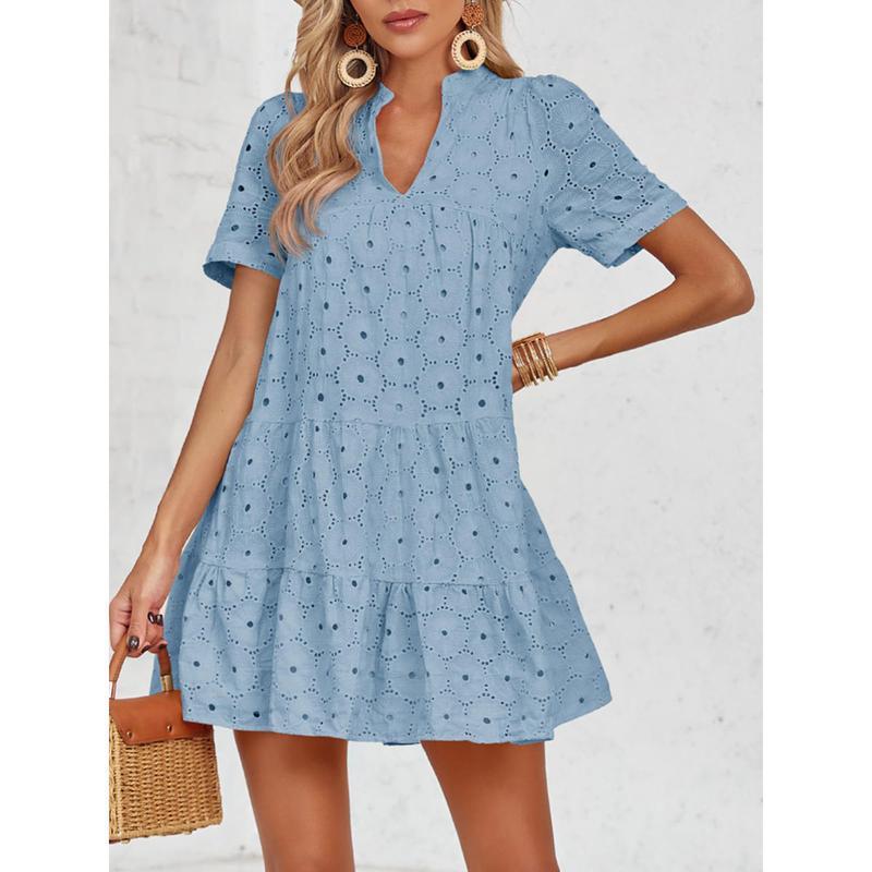 Abito A-Line V-Neck in Pizzo di Colore Solido di Alta Qualità