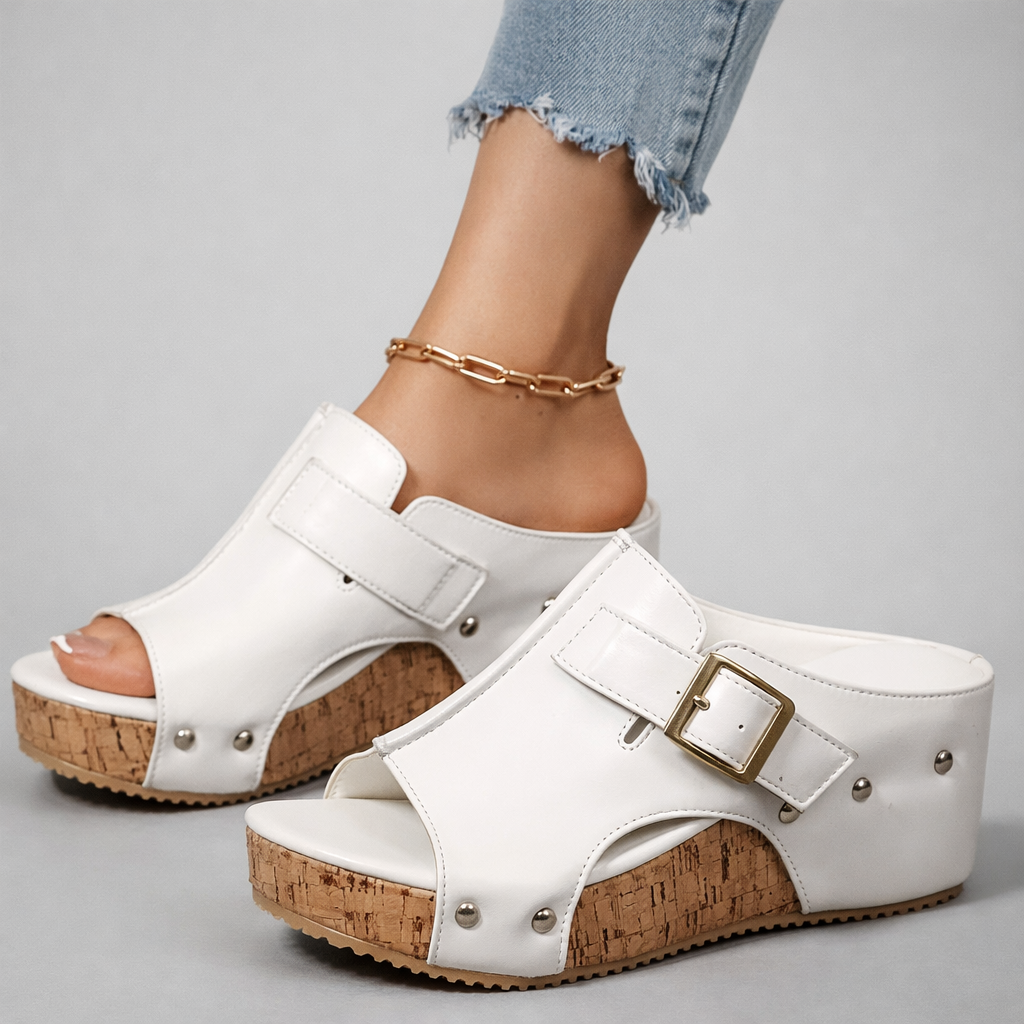 CASSIA™ | Sandalias con suela de cuña de cuero