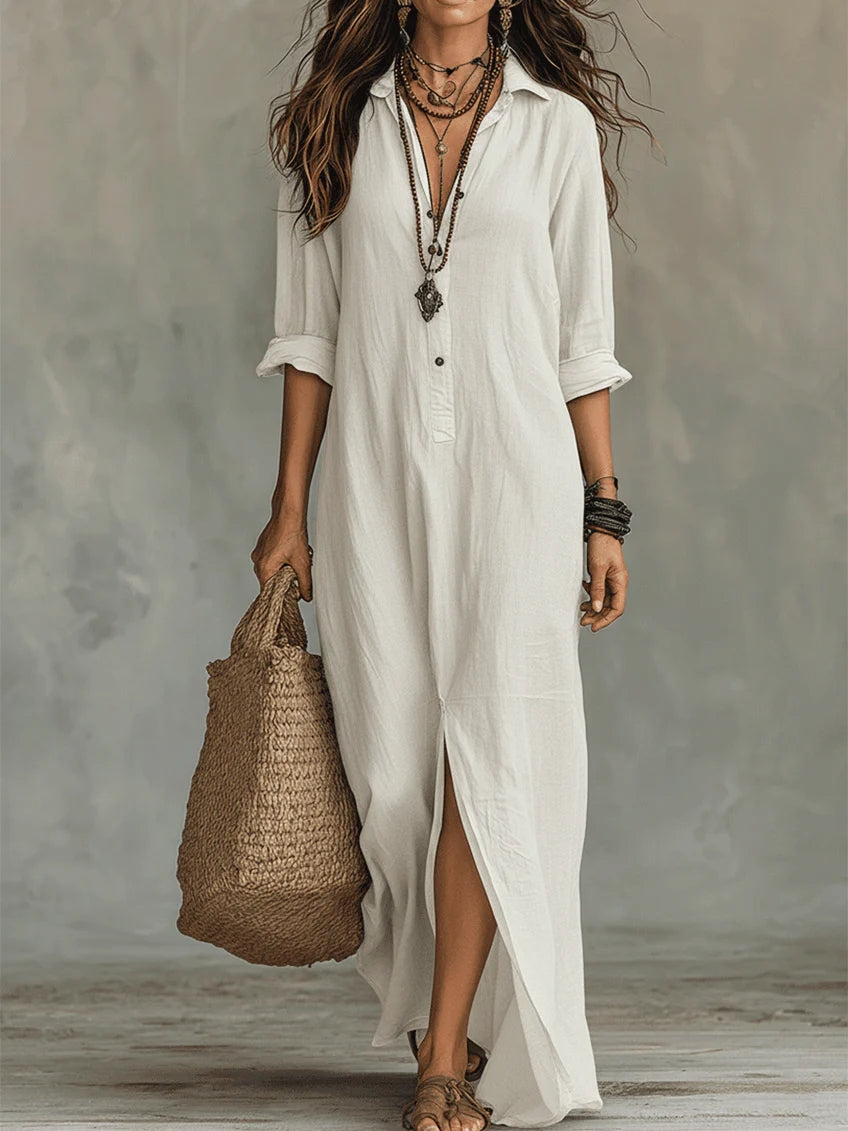 Soline | Vestido Largo Negro Amplio con Botones