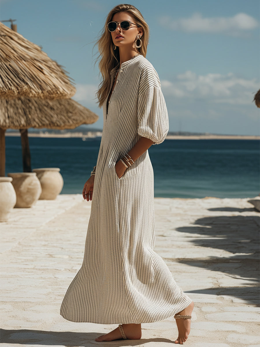 Abito midi casual bohemien a righe