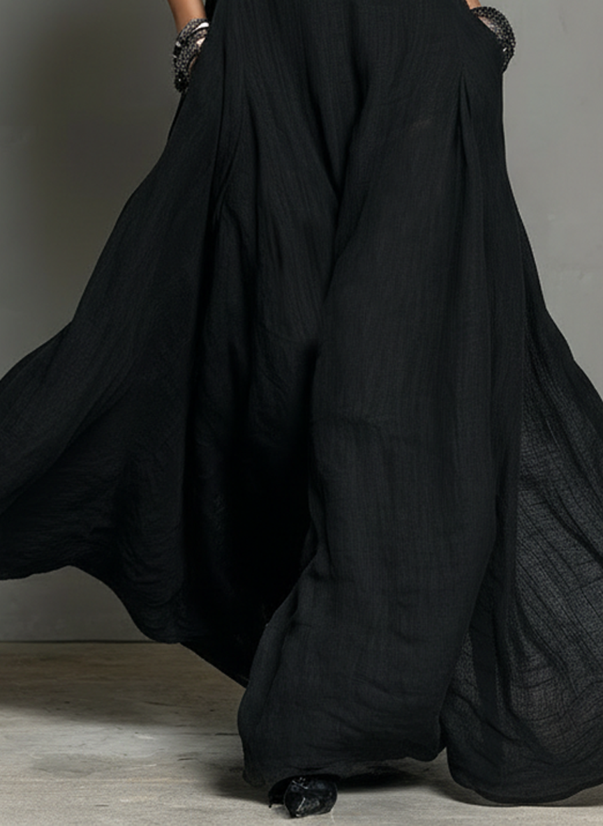 Abito lungo senza maniche da donna in misto lino, con scollo all'americana e stile minimalista