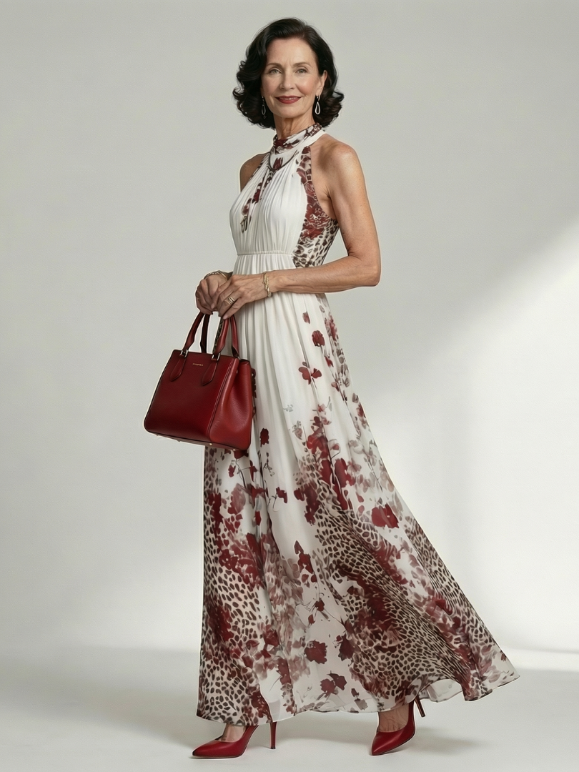 Orlune | Abito Maxi Faltato in Bianco