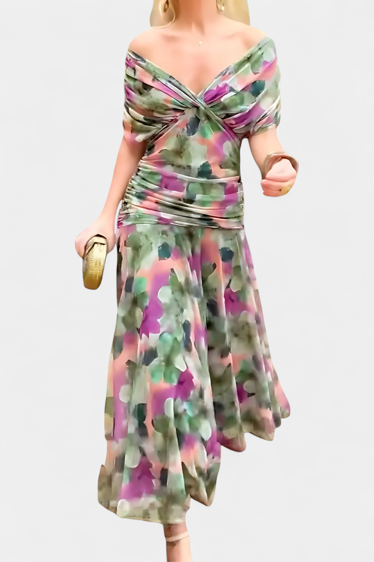 Florendra™ | Vestido Largo Floral con Cuello en V