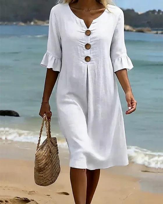 Vanesa™ | Bata Texturizada Con Mangas Abullonadas y Botones