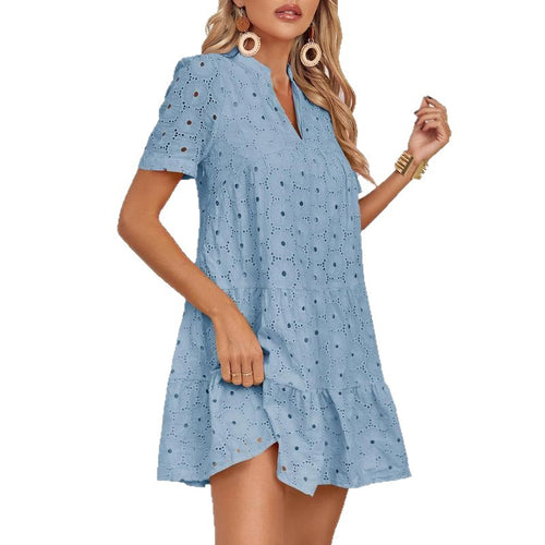 Abito A-Line V-Neck in Pizzo di Colore Solido di Alta Qualità