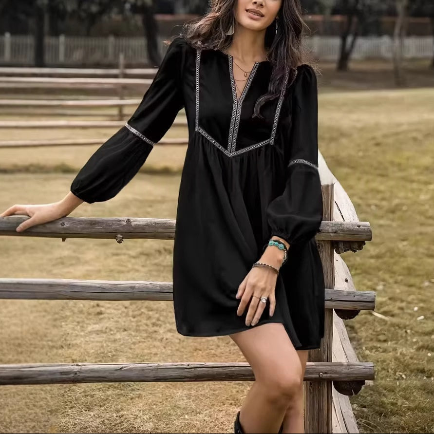 Abito V-Neck Casual a Maniche Lunghe per Donna