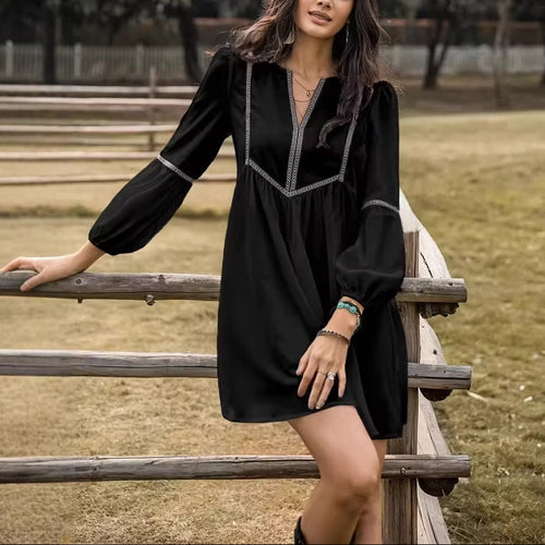 Abito V-Neck Casual a Maniche Lunghe per Donna