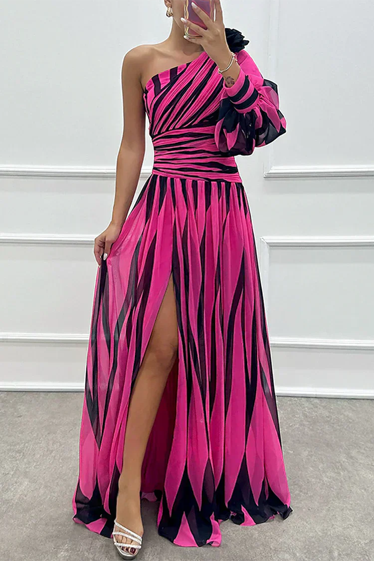 Hazel™ | Vestido Maxi Elegante de Rayas con Hombro al Descubierto
