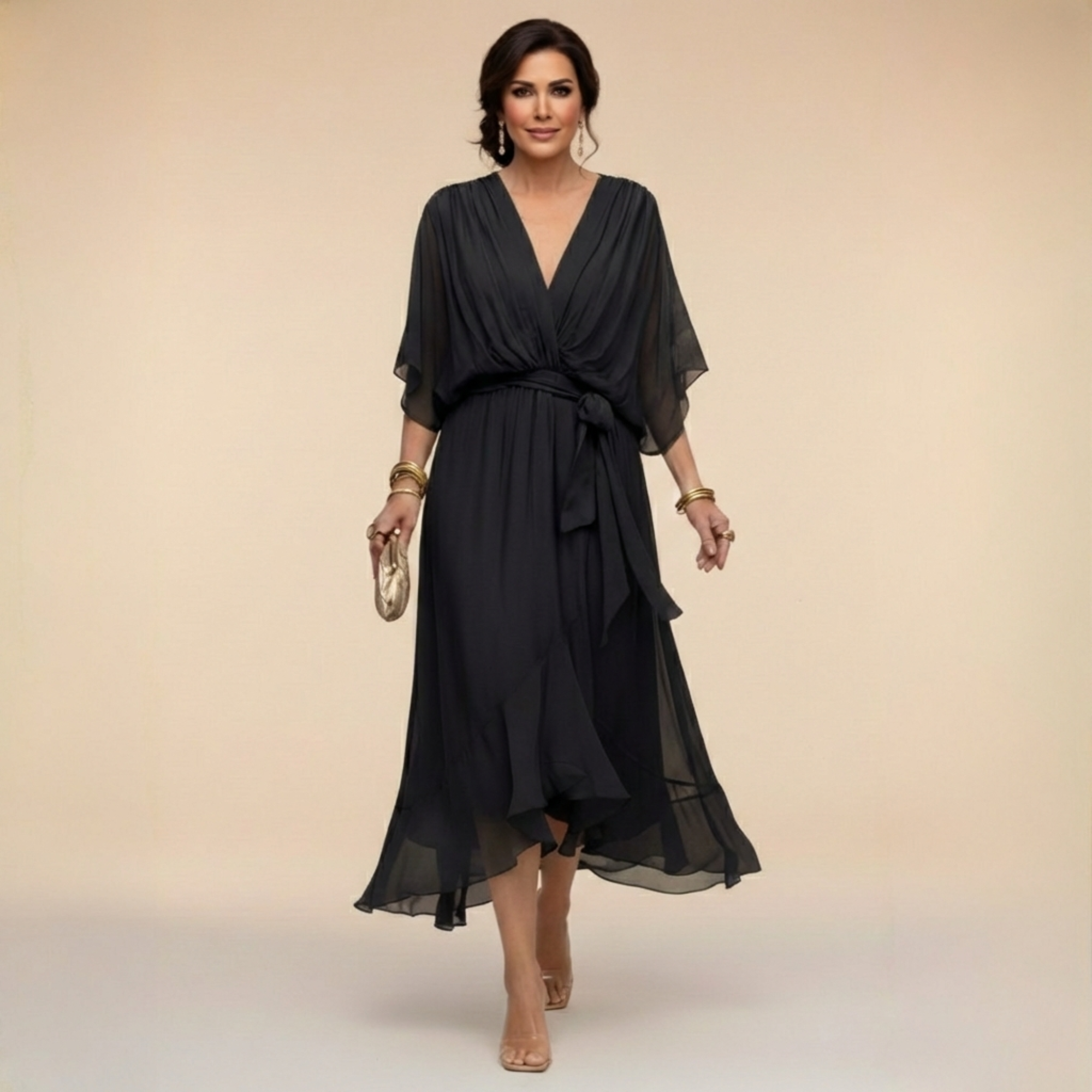 La Scintilla | Abito in chiffon con scollatura a V