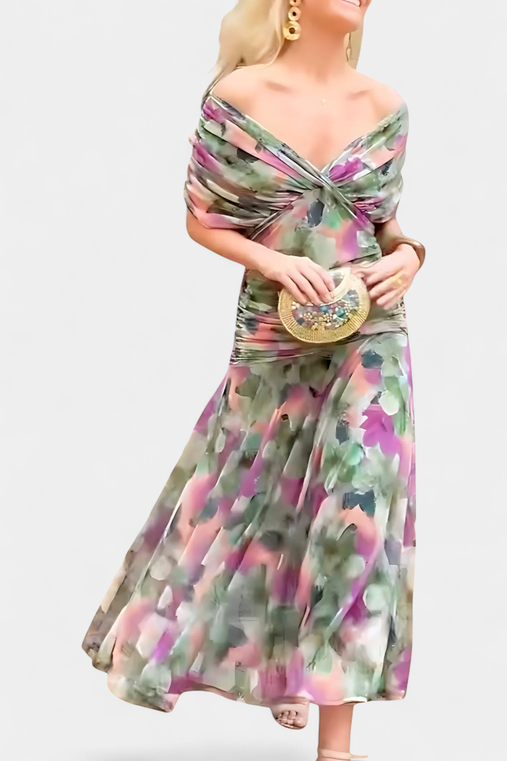 Florendra™ | Vestido Largo Floral con Cuello en V