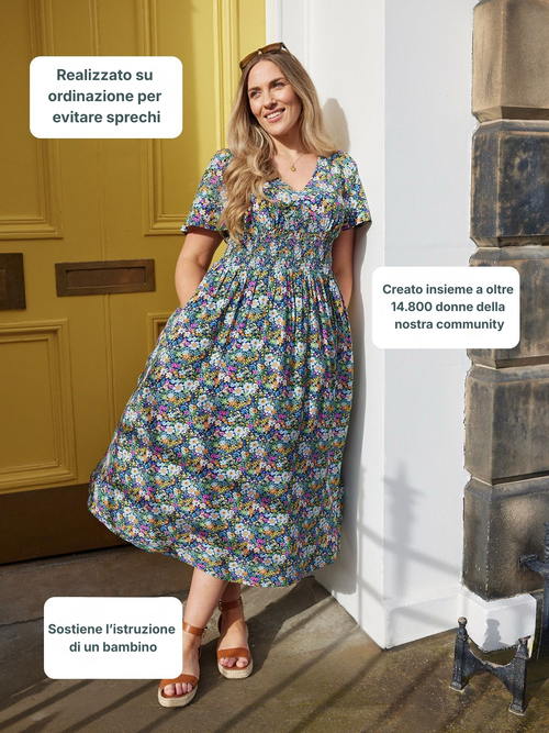 Abito Maddie con scollo a V e maniche corte – Stampa floreale multicolore