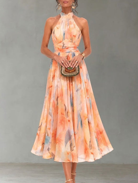 Aurora | Vestido de primavera, con cuello americano y estampado de acuarela