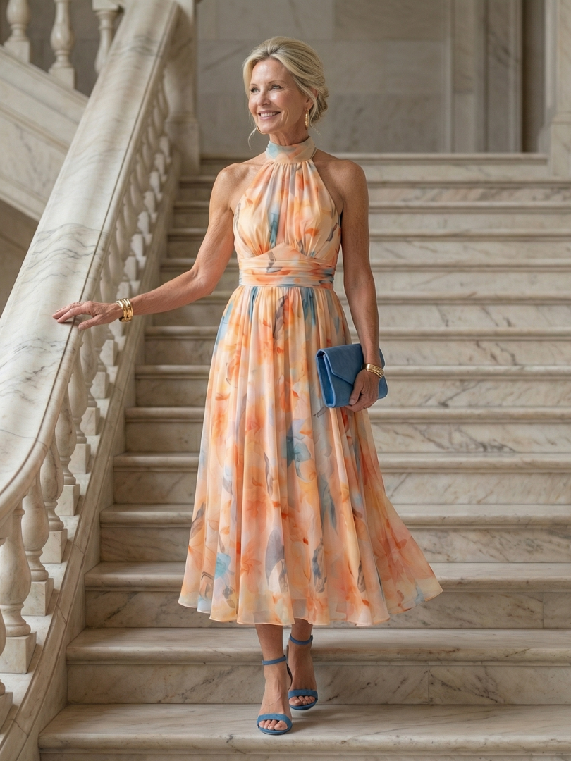 Elin | Abito midi con scollo all'americana