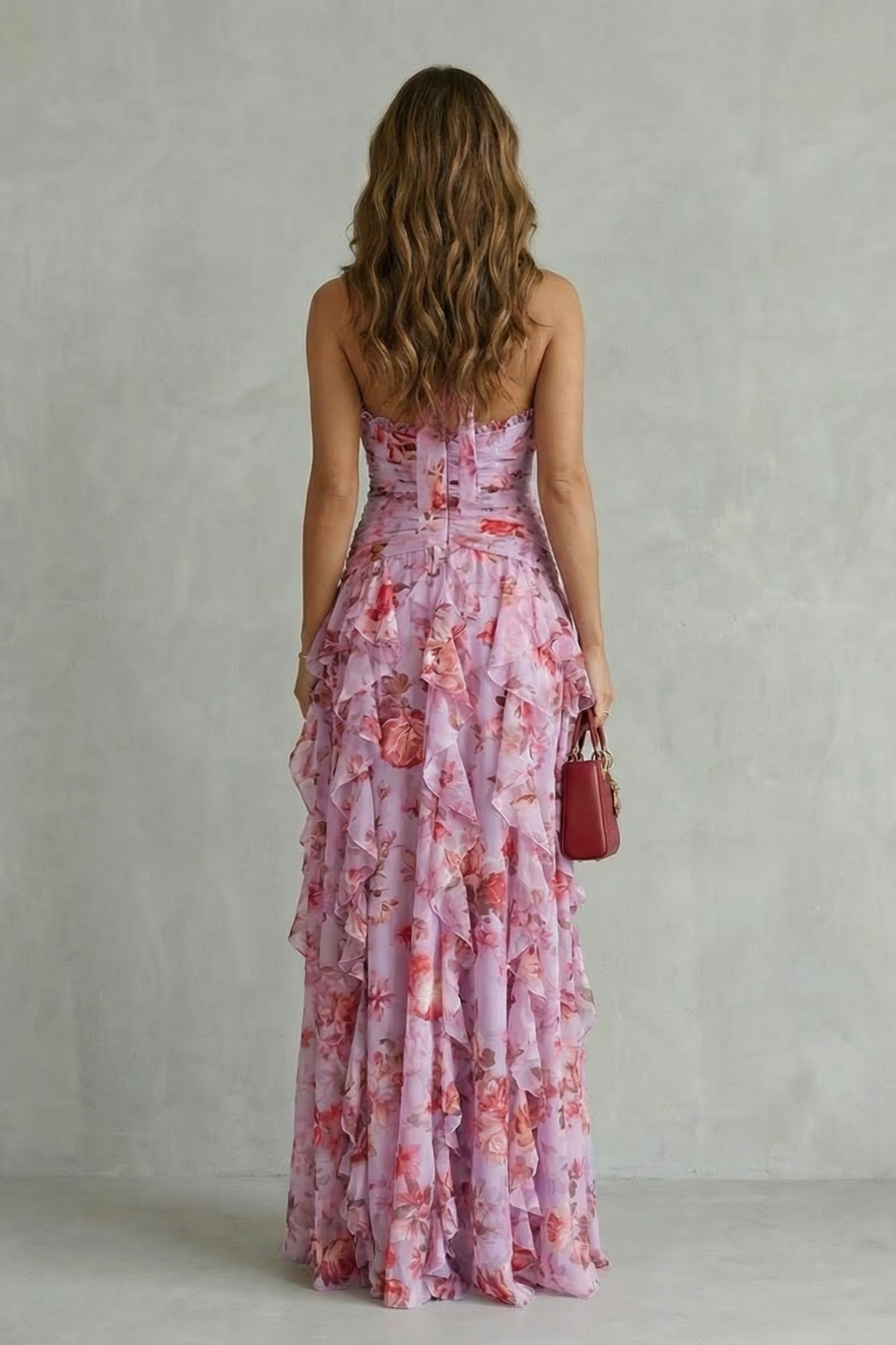 Belladina | Romántica Cascada de Rosas Vestido Largo con Escote Americano