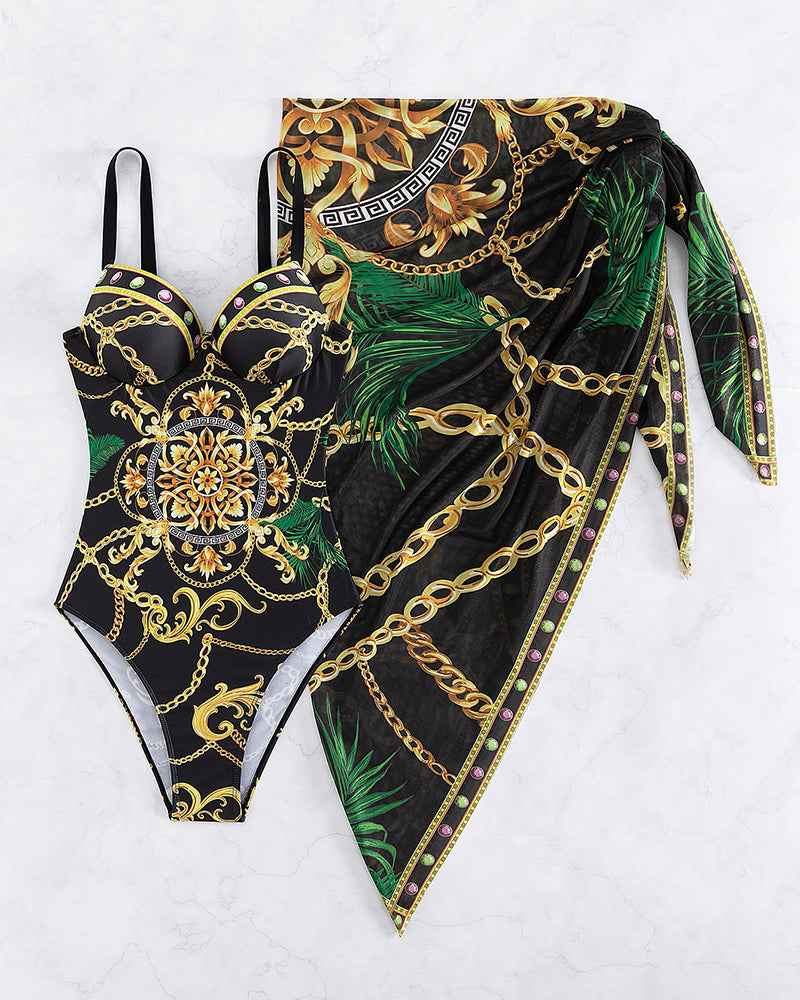 Darius – Costume intero con effetto push-up e gonna da spiaggia abbinata