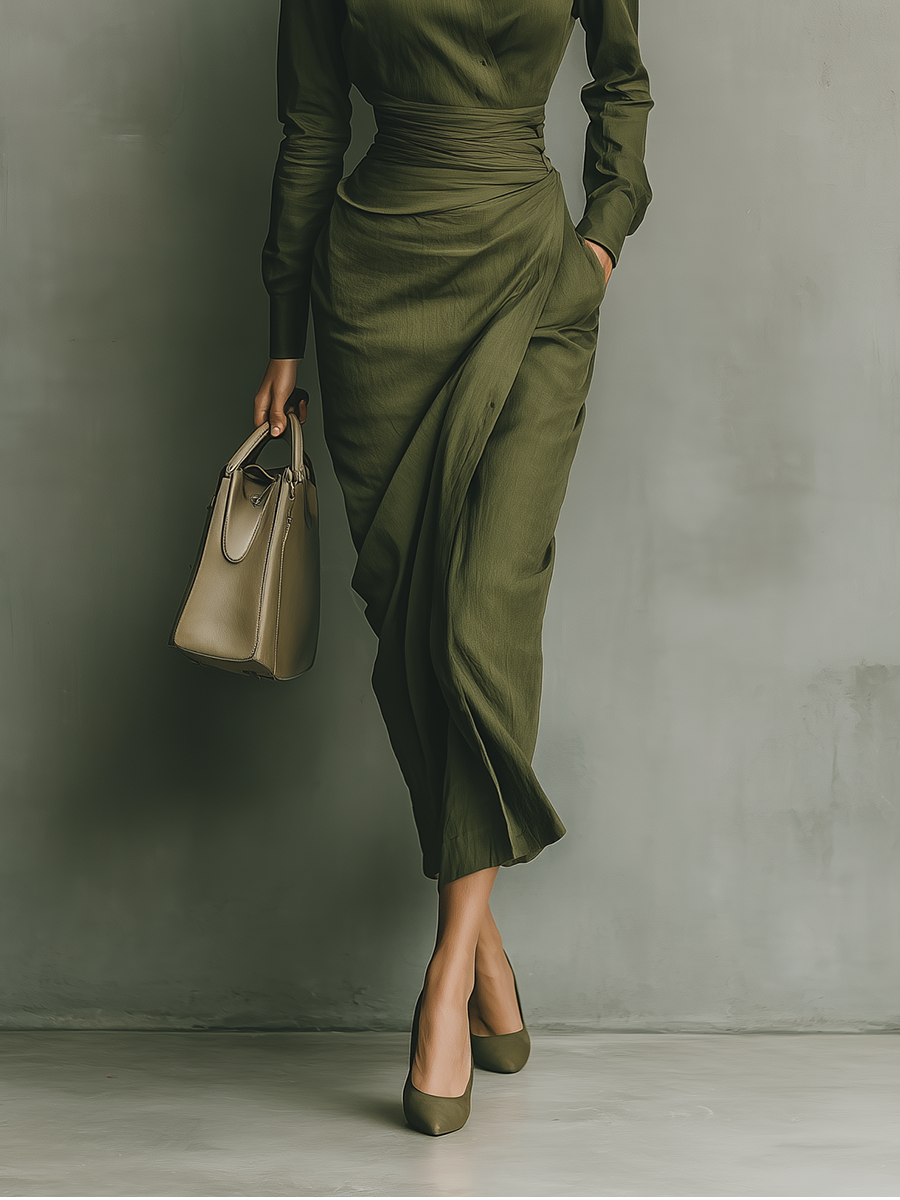 Giuliana | VESTIDO SATINADO ENVOLVENTE CON CINTURA