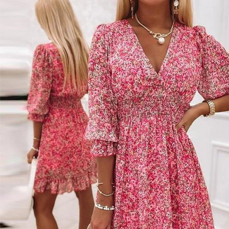 Nissia™ | Vestido Mini de Rayas Florales
