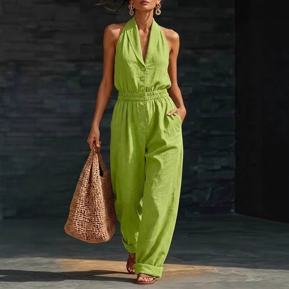Tuta Slimming V-Neck in Colore Unito alla Moda