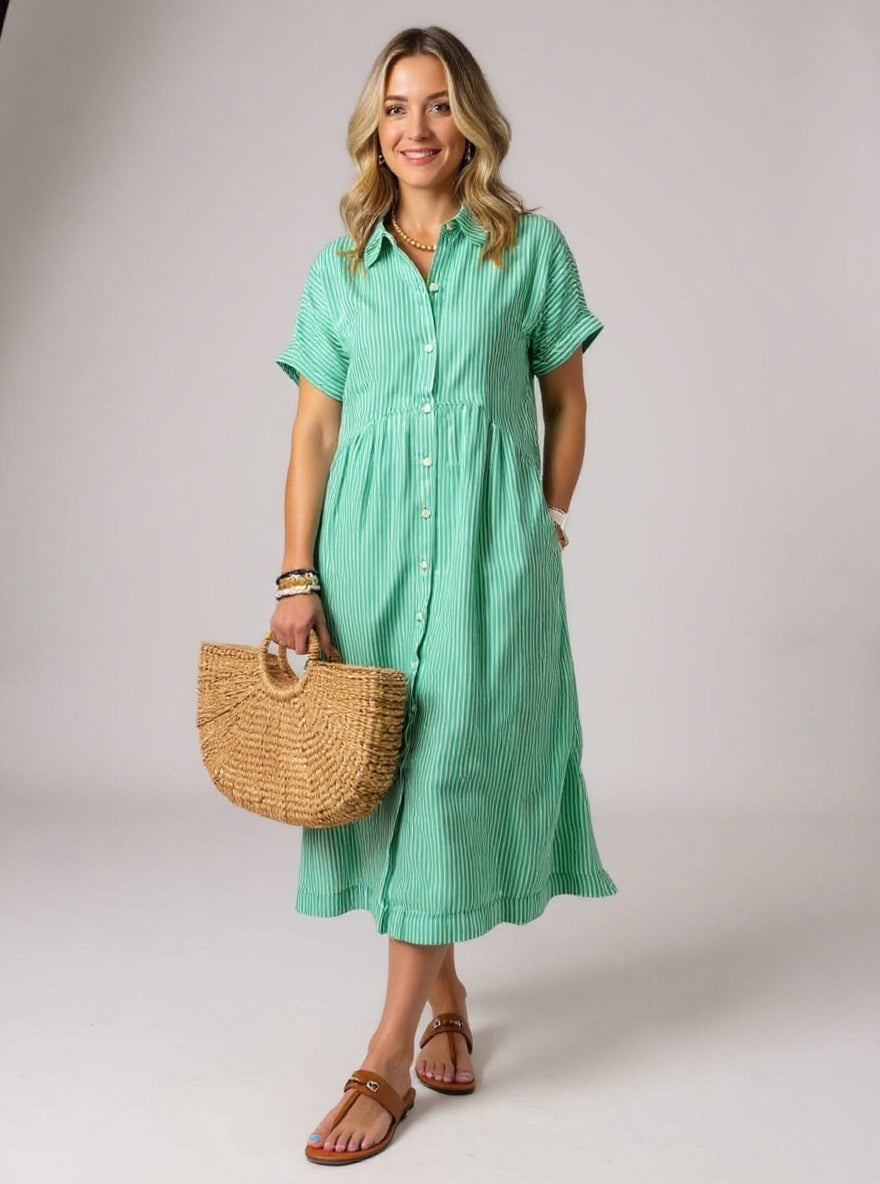 Orelia | Vestido Elegante de Rayas Claras