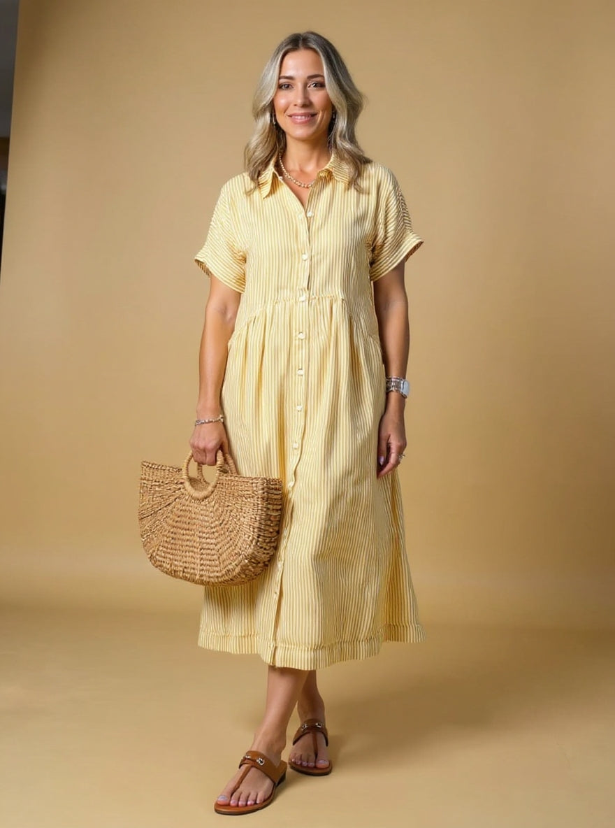 Orelia | Vestido Elegante de Rayas Claras