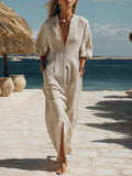 Abito midi casual bohemien a righe