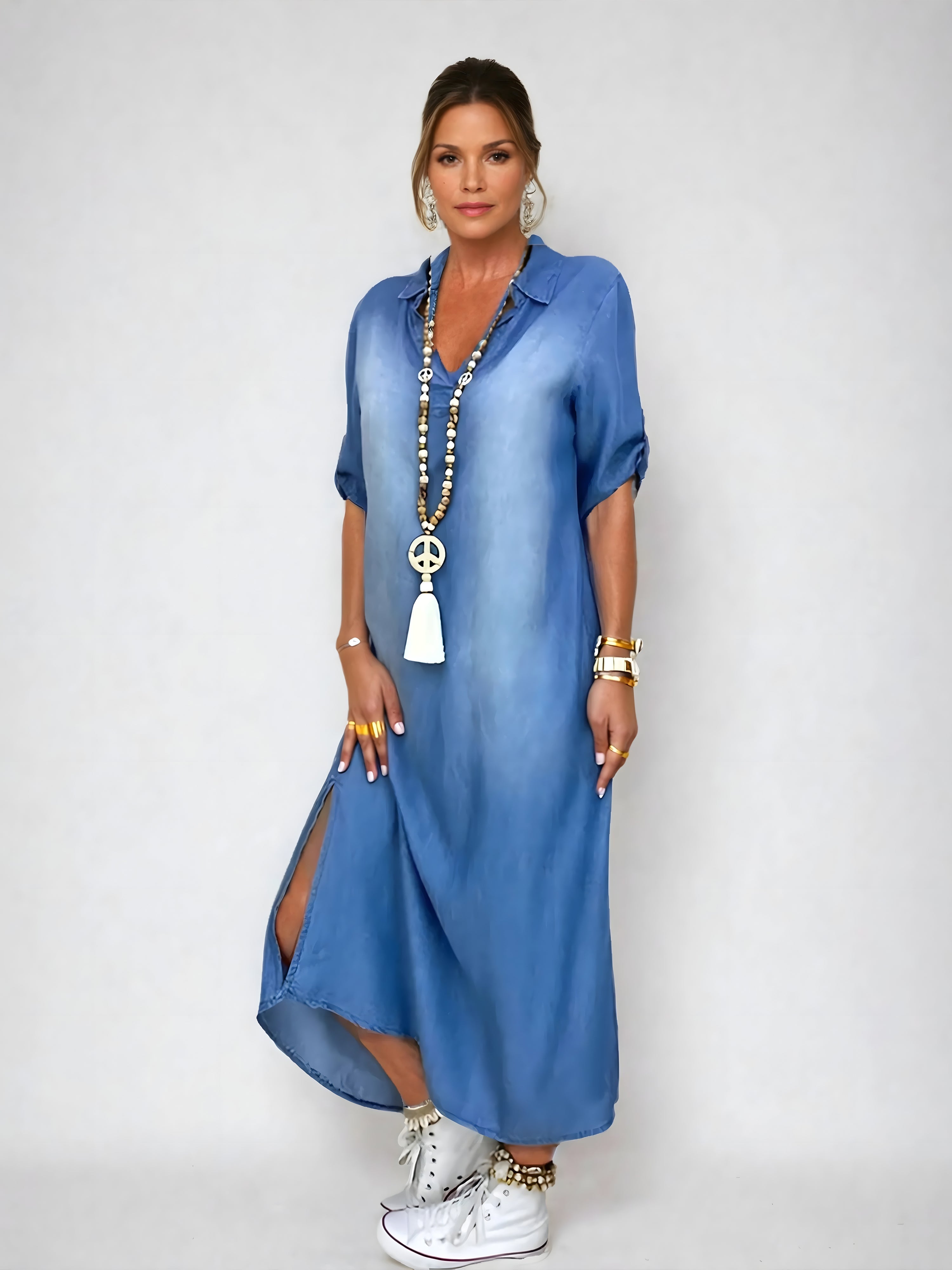 Devorah™ | Vestido Maxi de Denim Elegante