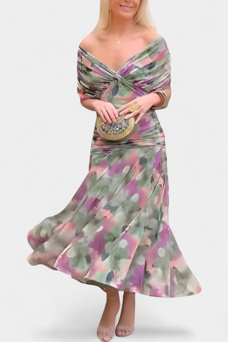 Florendra™ | Vestido Largo Floral con Cuello en V