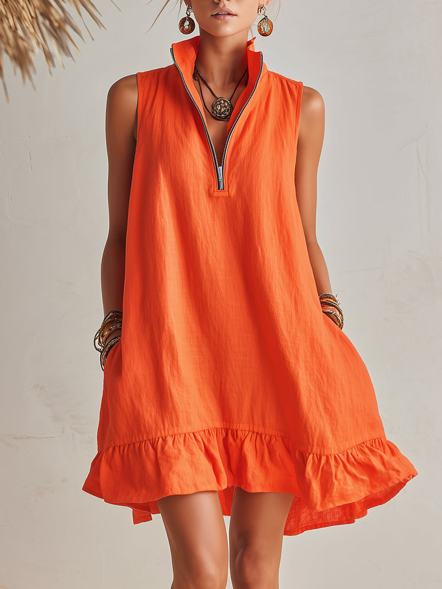 Abito Mini in Cotone e Lino