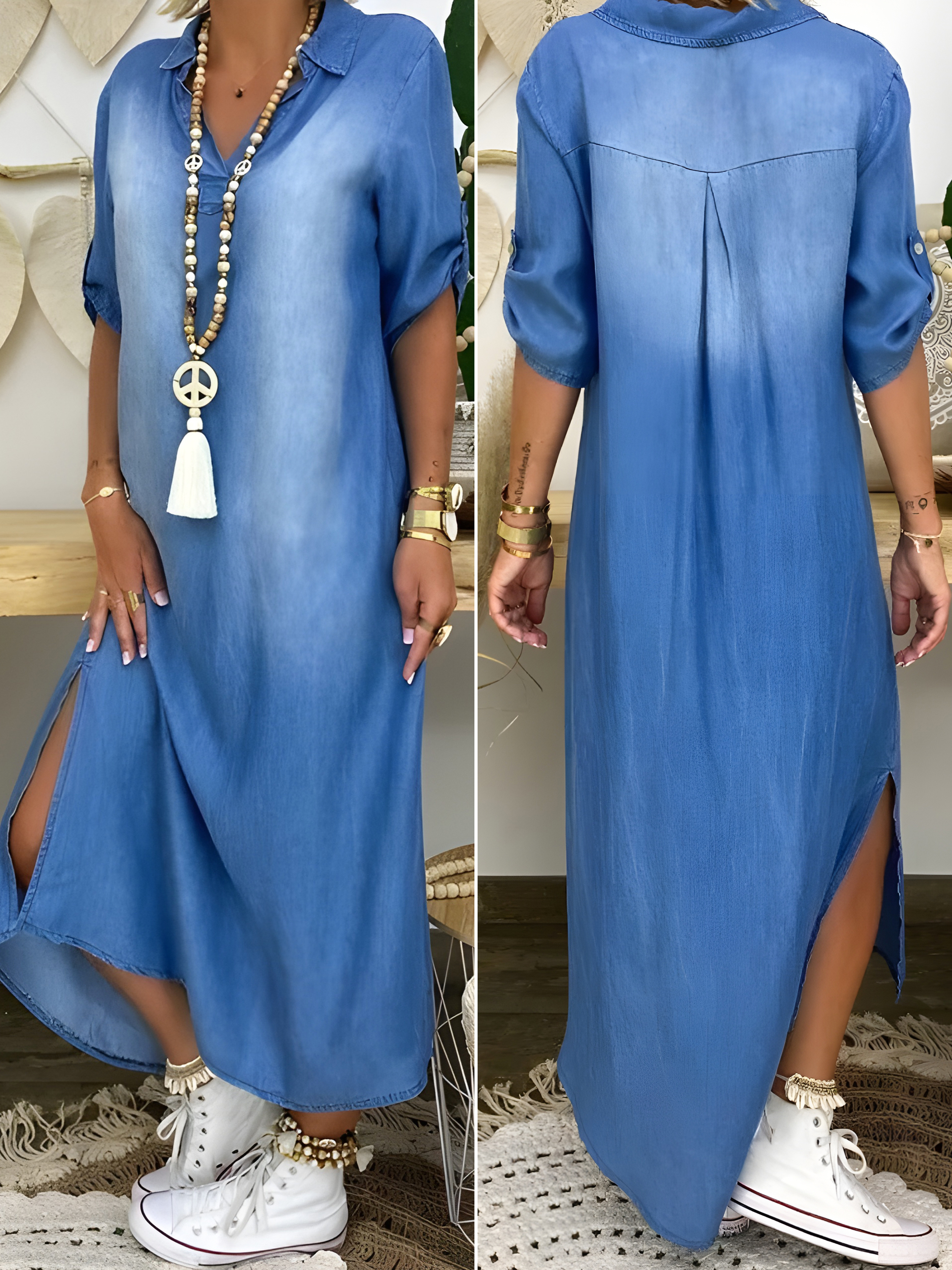 Devorah™ | Vestido Maxi de Denim Elegante