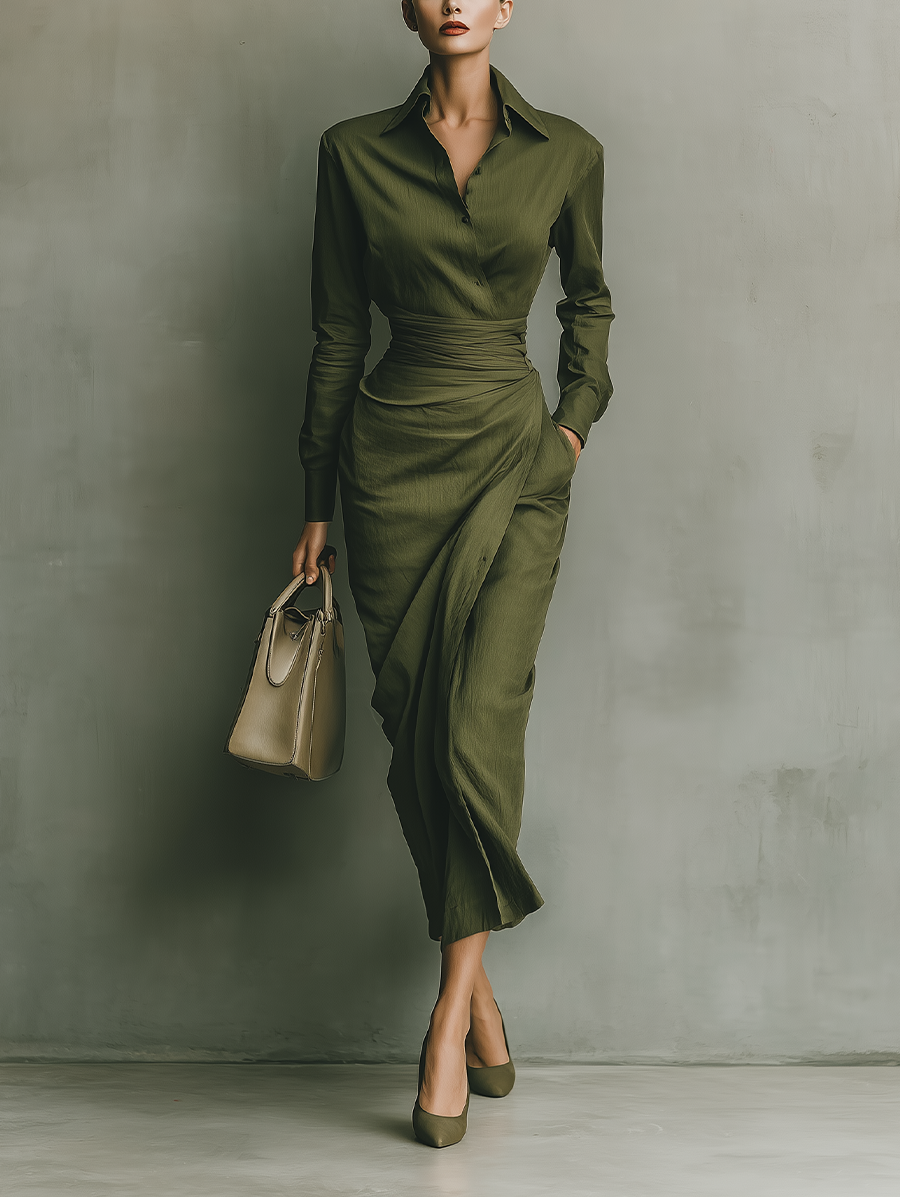 Giuliana | VESTIDO SATINADO ENVOLVENTE CON CINTURA