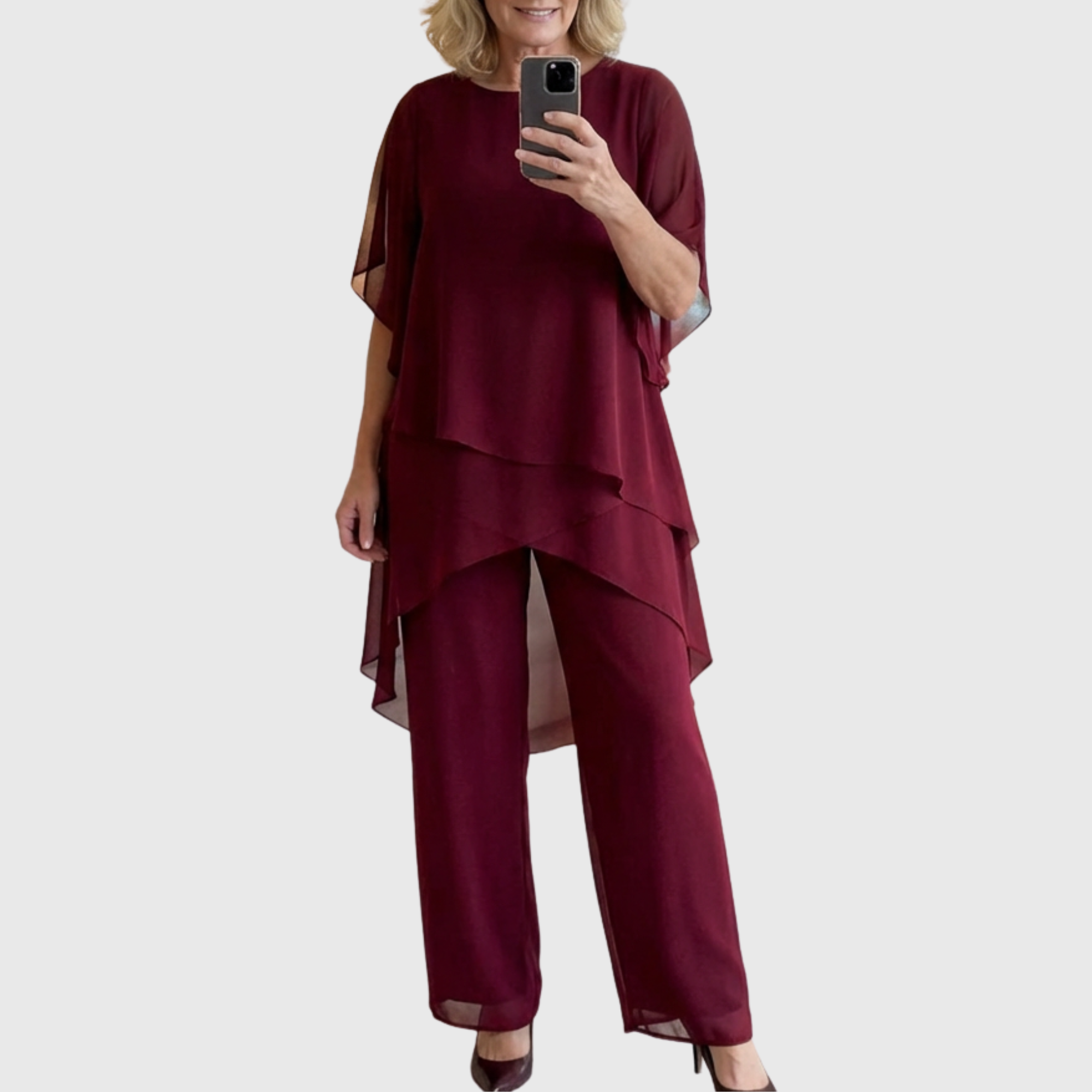 Linda | Completo con pantaloni palazzo drappeggiati