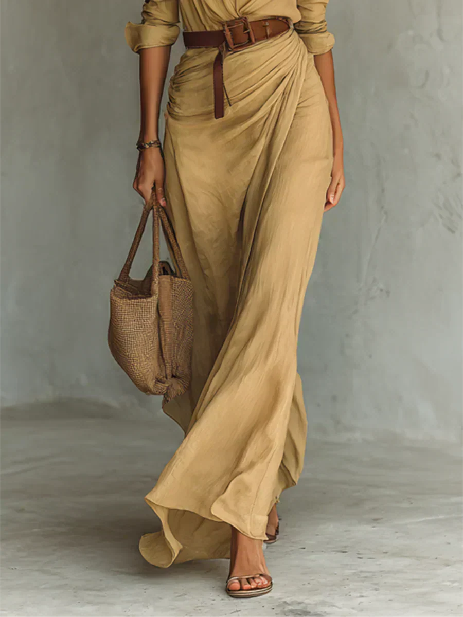 Camille™ | Abito maxi con colletto e cintura in vita