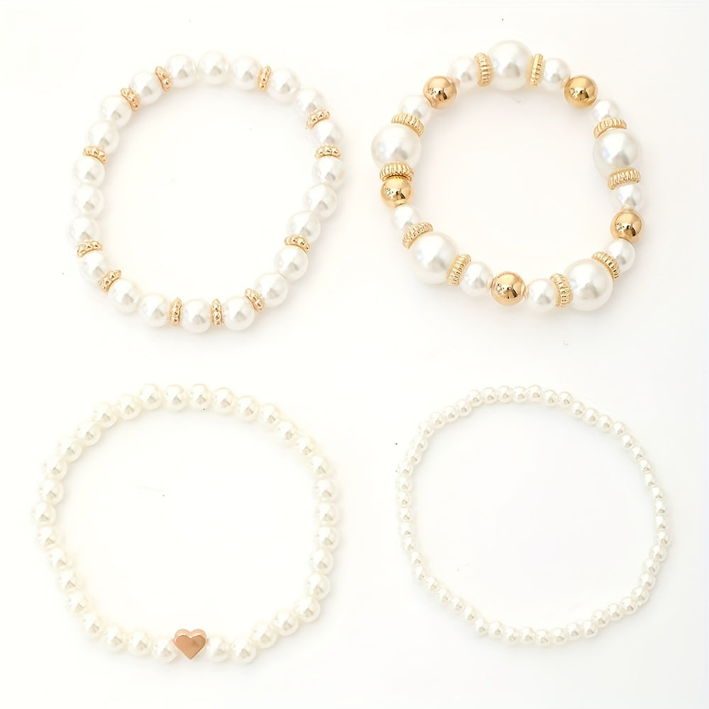Conjunto de pulseras elegantes en forma de corazón con perlas