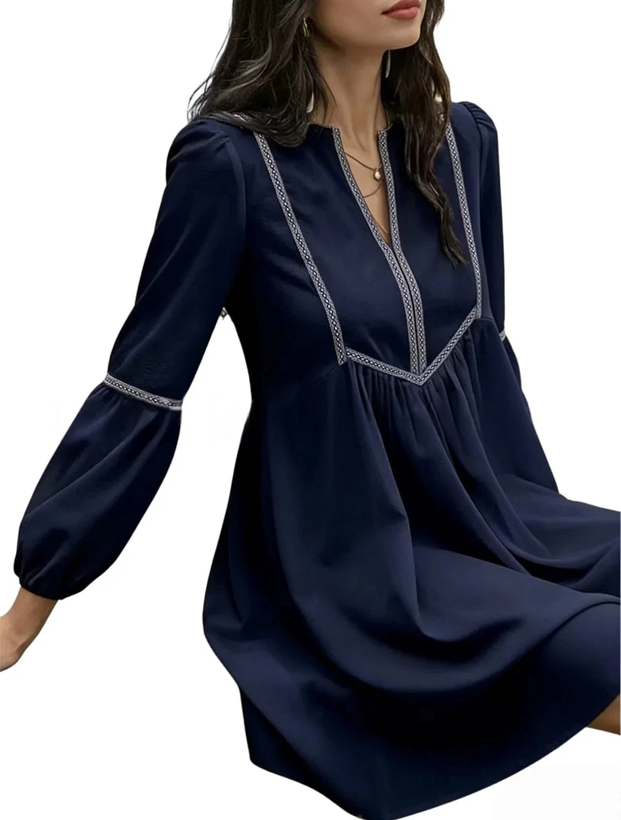 Abito V-Neck Casual a Maniche Lunghe per Donna