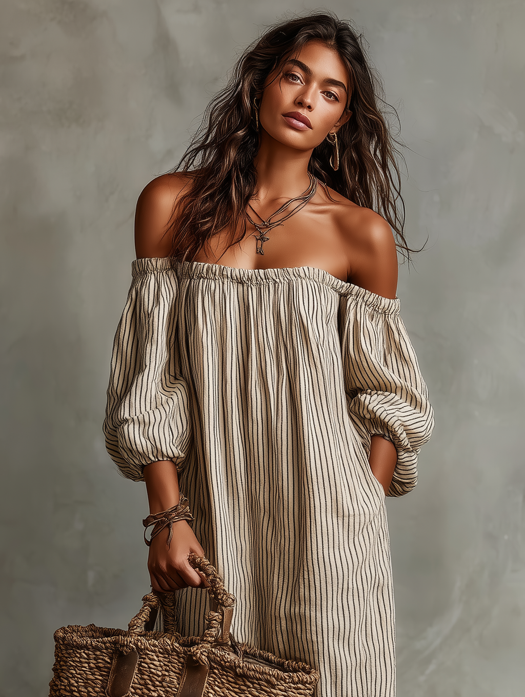 Elena | Abito lungo fluente con design off-the-shoulder