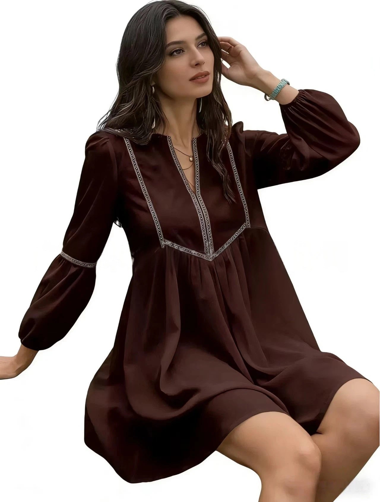 Abito V-Neck Casual a Maniche Lunghe per Donna