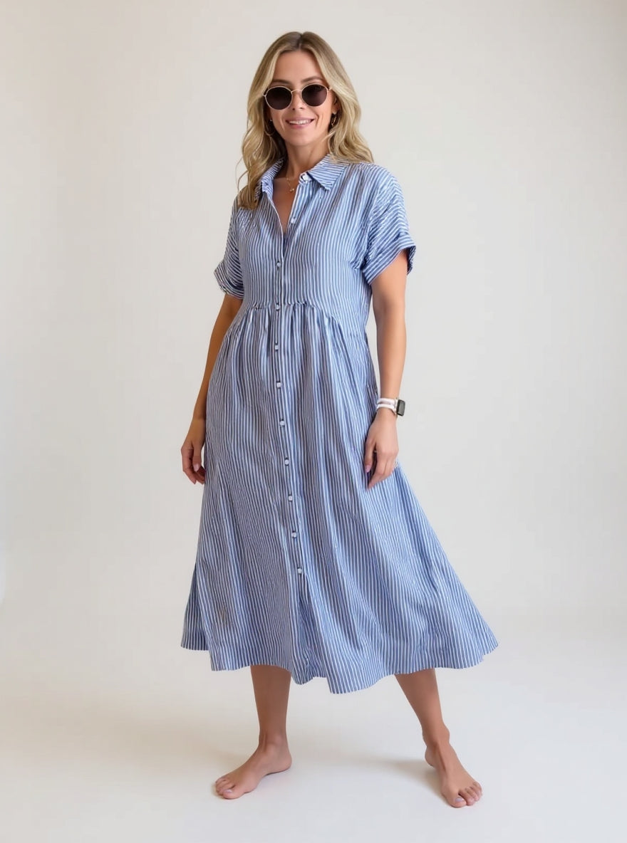 Orelia | Vestido Elegante de Rayas Claras