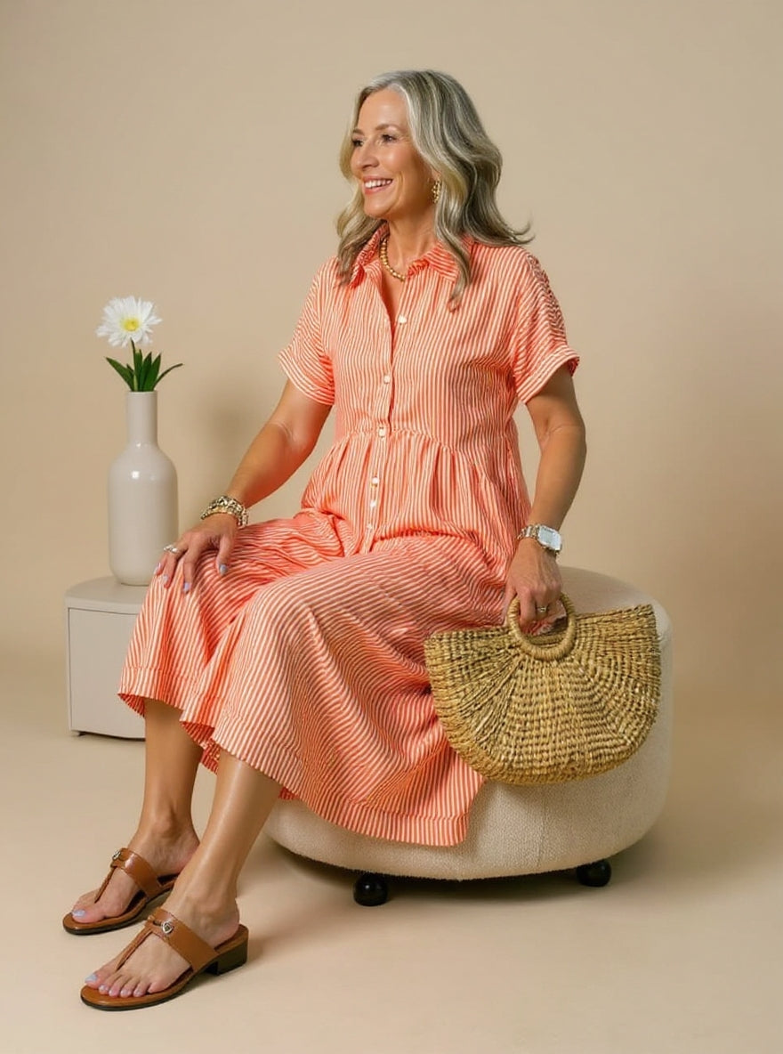 Orelia | Vestido Elegante de Rayas Claras