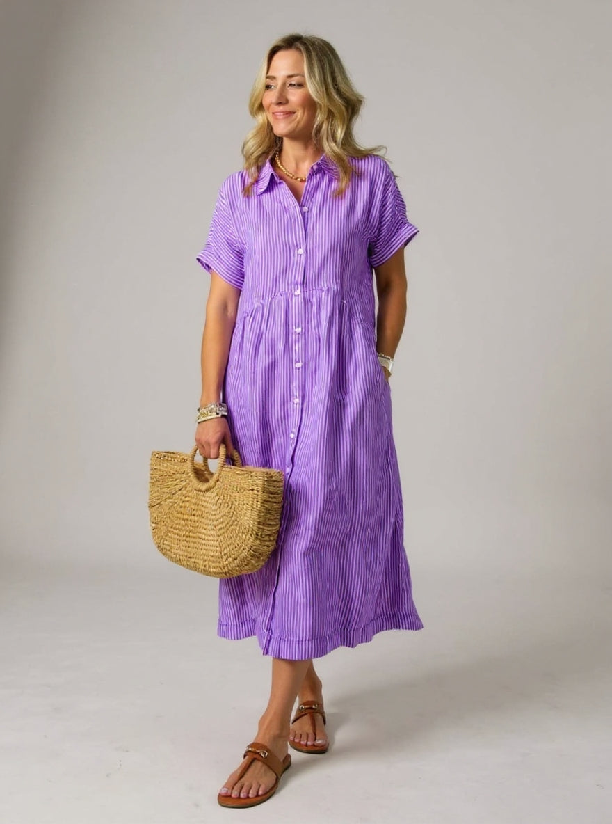 Orelia | Vestido Elegante de Rayas Claras